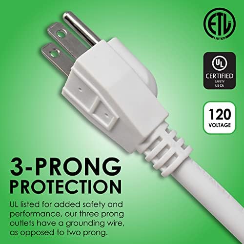 15 Ft 6 Outlet Surge Protector Power Strip: Multiple Electrical Outlet Safety Circuit Breaker has 15 Foot Long Extension Cord, Lighted On Off Switch, ETL Listed. Commercial, Business, Home, Office Use