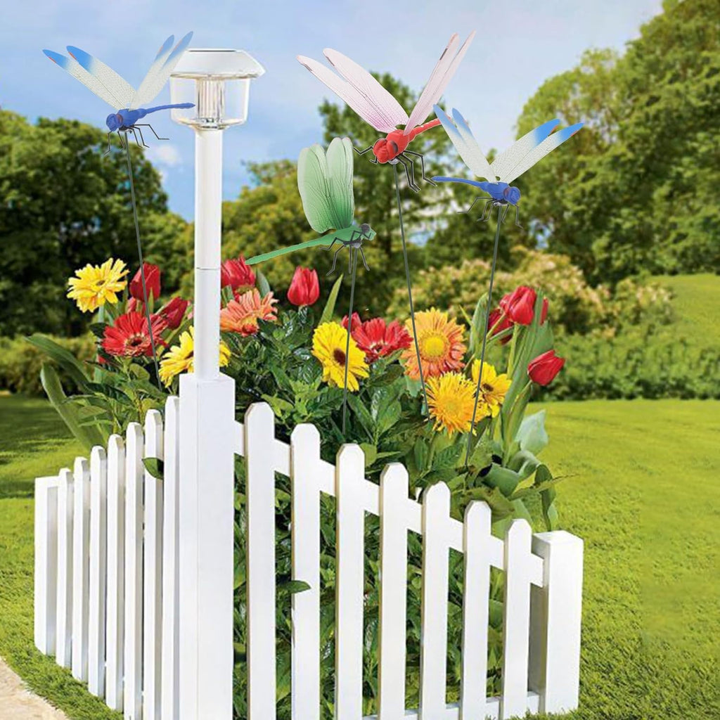 12 Pack Dragonfly Clip,3D Dragonfly Garden Stakes Decor,Fly Deterrent,Dragonfly Humming Bird Stakes,Deer and Horse,Bird and Fly Scare Devices for Indoor Outdoor Garden