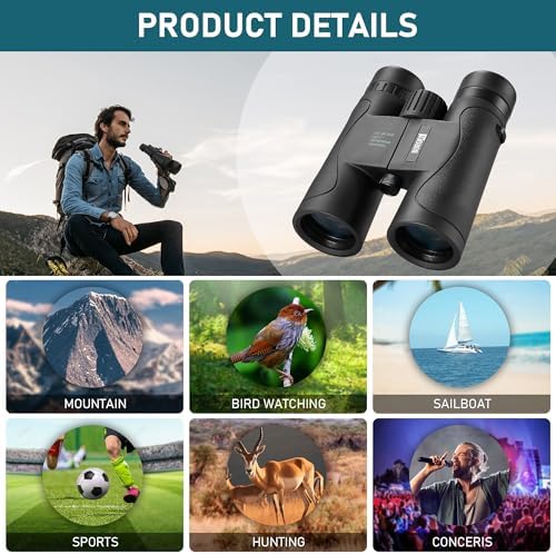 10x42 HD Professional Binoculars for Adults - High Power Binoculars with BAK4 Prism FMC Lens, Waterproof Compact Binoculars for Bird Watching Hunting Travel Stargazing Outdoor with Carrying Case