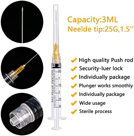 150Pack 3ml/cc Luer Lock with 25Ga 1.5” Individual Wrapped (150)