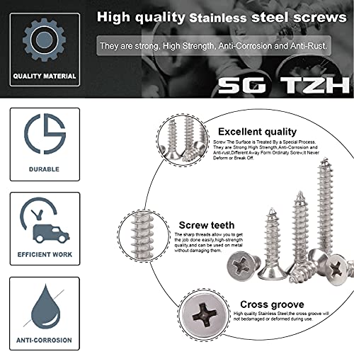 #8 x 1" Wood Screw 100Pcs 18-8 (304) Stainless Steel Screws Flat Head Phillips Fast Self Tapping Drywall Screws by SG TZH