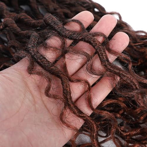 144 Roots New Goddess Locs Crochet Hair for Women 18 inch Copper Red River Faux Locs Hair with Curly Ends Boho Style Synthetic Braids (18inch T1B/350#)