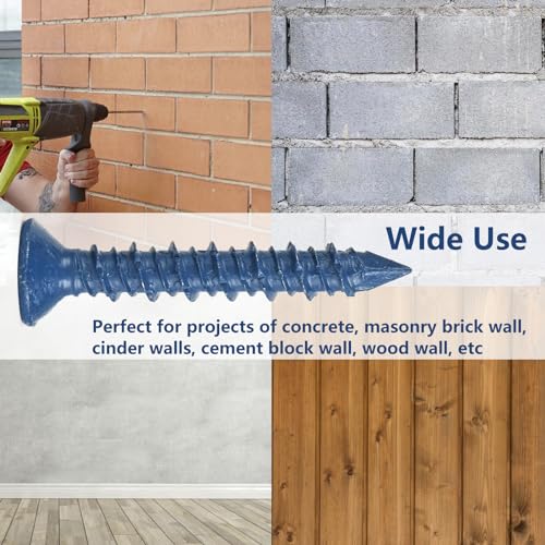 100Pcs 1/4" x1-3/4 Concrete Screws for Anchoring to Masonry