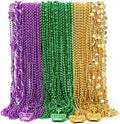 100PCS Mardi Gras Accessories, 11 Kinds Mardi Gras Beads Coins Mask Shape Necklace, Metallic Green Purple Gold Beads Parade Throw Costumes, Festival Carnivals Celebration Events Party Throws Supplies