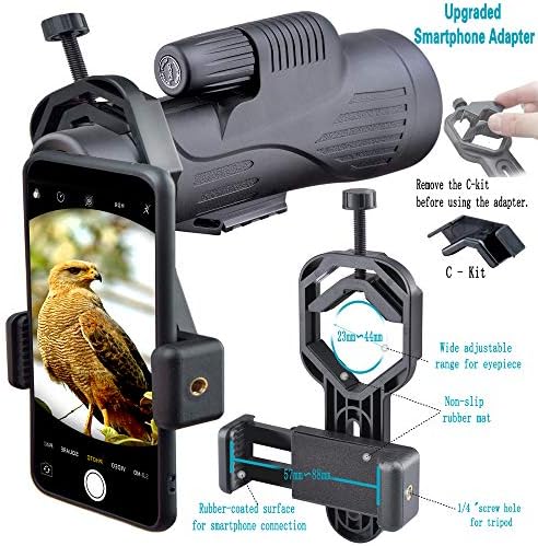 12x50 High Definition Monocular Telescope with Smartphone Holder - Waterproof Monocular with Durable and Clear BAK4 Prism for Bird Watching Wildlife Hunting Camping Hiking