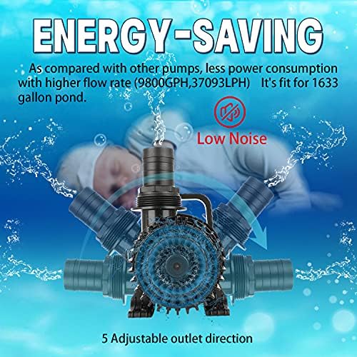 (2200GPH-120W,UL listed) High Flow Large Fountain Submersible Water Pond Sump Pump Aquarium Electric Waterfall Pump Outdoor PS-2200