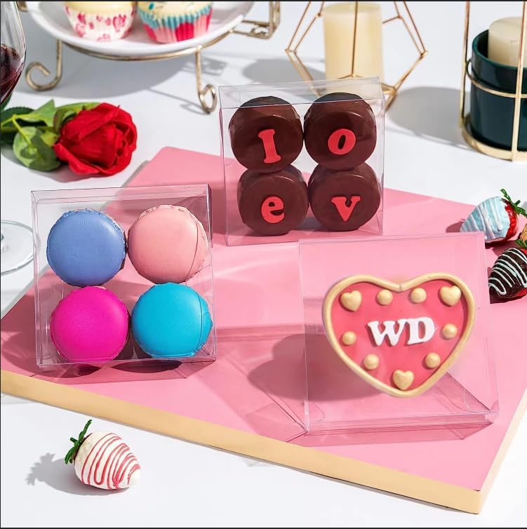 100 Pack 4x4x1.2inch Clear Single Cookies Boxes Small Bakery Boxes Macaron Boxes Brownie Boxes Pastry Boxes for Easter Mother's Father's Christmas Birthday Day, LQSINC100