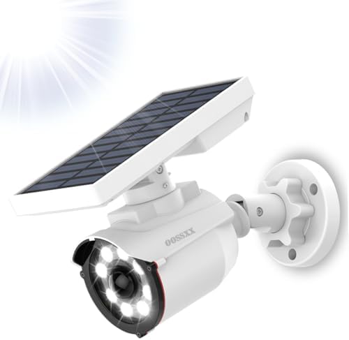 (Wire Free Solar Motion Light) Motion Sensor Solar Powered Outdoor Wireless Fake Camera Brightest Floodlights Spot Lighting Spotlight Home Security LED Lights Defiant Activated Detector
