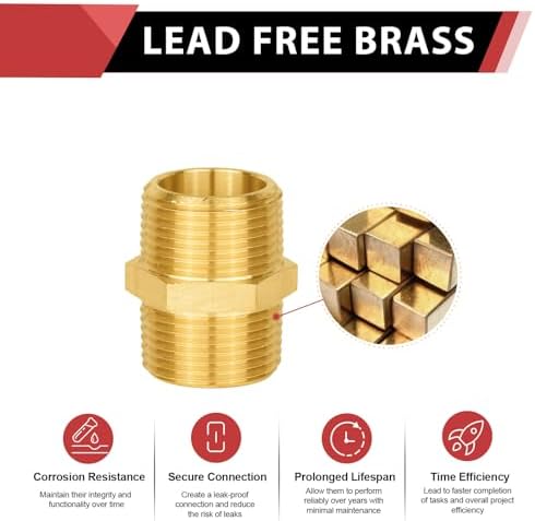 (Pack of 20) EFIELD Brass Pipe Fittings, 1/2-inch Male NPT Hex Nipple Adapter For Copper, Brass or Iron Pipe Connection