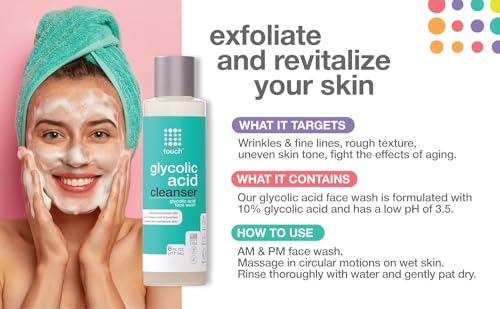 10% Glycolic Acid Face Wash - Exfoliating, Non Drying & Foaming AHA Cleanser - Anti-Aging, Skin Tone & Texture, Wrinkles, Pores, Blackheads - Sulfate Free, Oil Free, & Low PH - 6 oz.