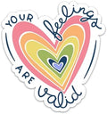 (3PCs) Your Feelings are Valid Sticker, Colorful Heart Mental Health Awareness Waterproof Vinyl Stickers for Laptop Water Bottle Tumbler Phone, Self Care Decals for Adults Teens (3 Inches)