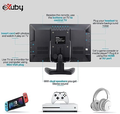 14" Small Portable TV for RV, Kitchen, Bedroom - Use TV Stand or Mount to Wall - Includes Built-in Battery & Car Charger for Boat, Camping - Digital Tuner gets HD Channels - Roku, Firestick Compatible
