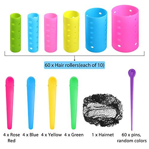 141 Pieces Hair Rollers Set Include 60 Plastic Hair Rollers (Multicolor,6 Size)