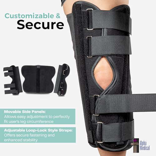 14” Long Adjustable Three Panel Orthopedic Knee Immobilizer – Supportive & Adjustable Side Panels – Knee Brace Stabilizer – Knee Immobilization L1830