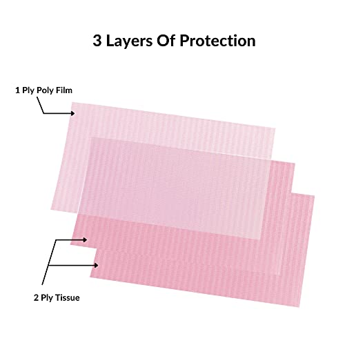 13" x 18" Pink Dental Bibs Disposable Pack of 125 - Soft and Waterproof Dentist Bibs Napkin for Medical Patients Dental Tray Covers - Lash Dental Bibs, Nail Paper Towels for Acrylic