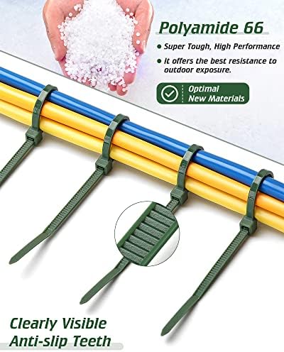 12 Inch 4.8mm Green Zip Ties, 55 Lbs PA66 Heavy Duty Plastic Wire Ties, Premium Self-locking Nylon Cable Ties Decoration Tie Wraps for Christmas Tree Oudoor Infoor Gardening Fence Grid Wall, 100 Pcs