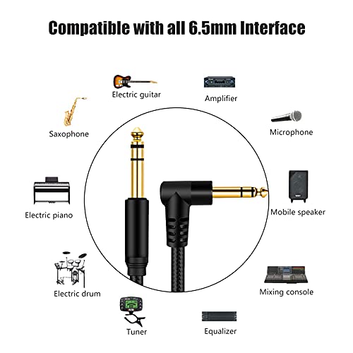 1/4 Inch TRS Instrument Cable 10Ft 2pack, 6.35mm TRS to 6.35mm TRS Stereo Audio Cable Male to Male Right-Angle-to-Straight for Guitar, Bass,Mixer,Amplifier,Speaker,Equalizer...