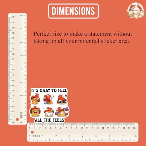 (3Pcs) It's Okay to Feel All The Feels Sticker Mental Health Positive Quote Mushroom Decal Waterproof Vinyl Sticker Adult for Laptop Kindle Car Tumbler Water Bottle Mug Notebook Helmet - Size 3”x2.6”