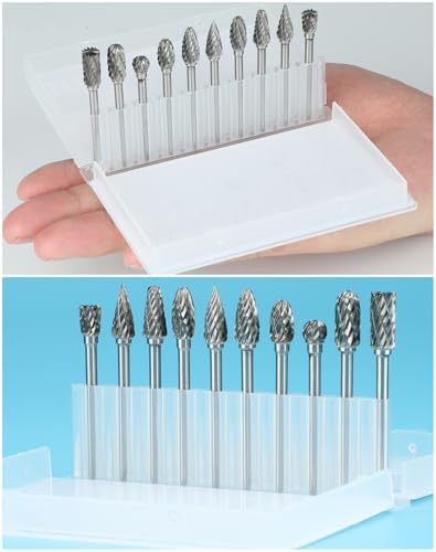 10Pcs 1/8" Shank Carbide Burr Bits Compatible with Dremel Bits Metal Grinding Bits Wood Stone Carving Cutting Engraving Grinder Kit Attachment Rotary Tool Accessories Set Harder Than Diamond