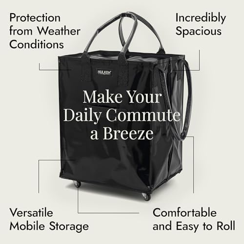 (Large, Black Reusable Rolling Tote & Rolling Shopping Bag with Wheels - Wheeled Tote - 66 lb Limit