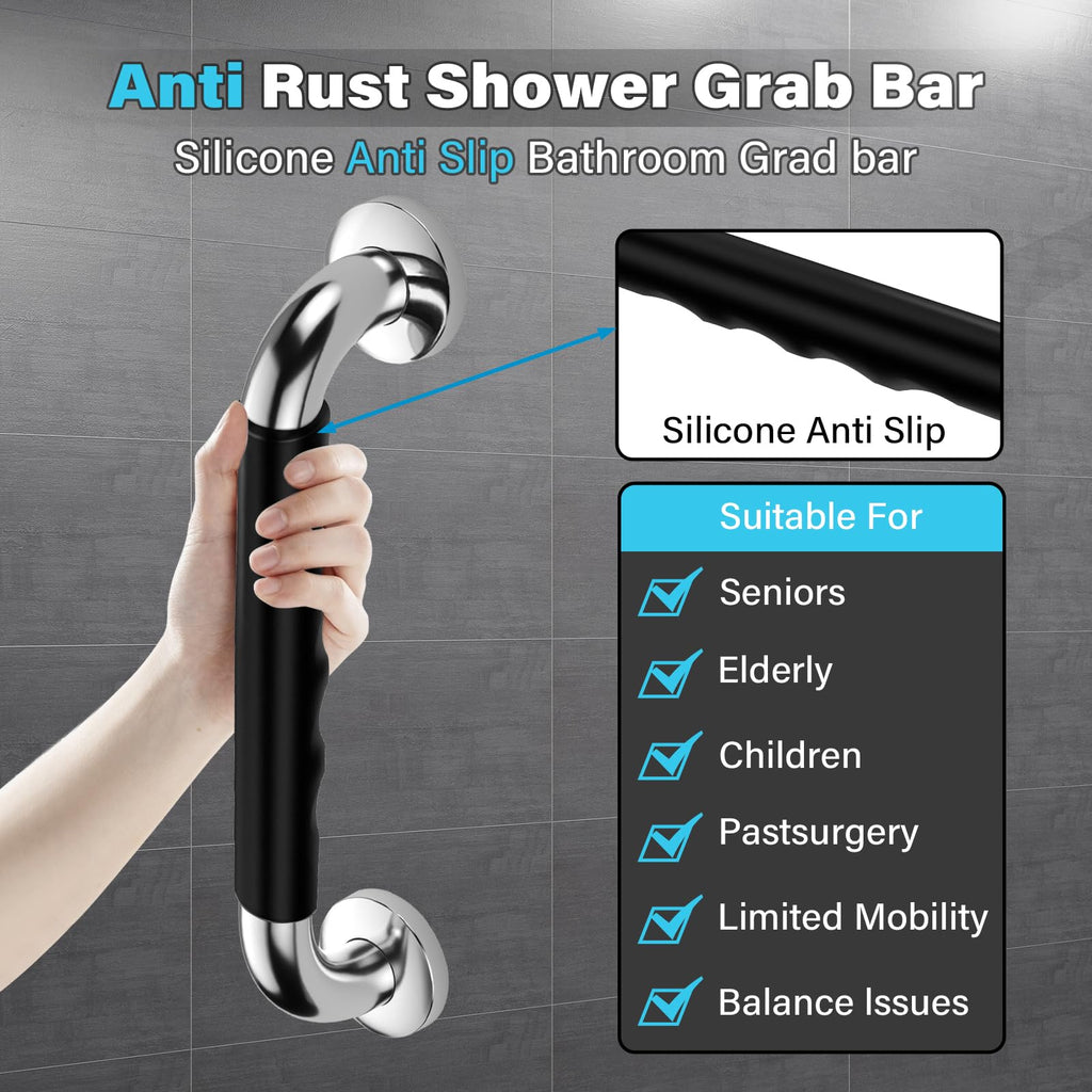 12 Inch Grab Bars for Bathtubs and Showers, Anti Slip Handicap Grab Bars for Shower, Safety Bath & Toilet Rail for Elderly Senior, Shower Handle Disability Assist Bathroom Handrail