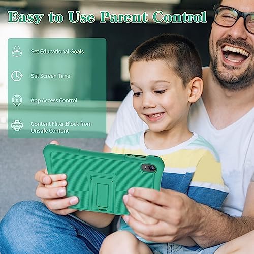 10 Inch Kids Tablet, Android 12 Tablet PC, Parental Control, Educational, 10.1' IPS HD Display, Dual Camera, 6000mAh, Toddler Tablet with Silicone Case, Gift for Boys(Green)