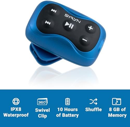 100% Waterproof SYRYN 2 Swimbuds Flip Bundle for Swimming with Music | 8 GB (2,000 Songs or 138 Hours of Audio) | Drag and Drop MP3, AAC, M4a, FLAC Using PC or Mac | No Spotify or Other Streaming