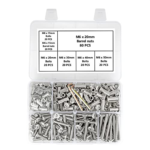 100 Sets M6 Binding Screws Posts Countersunk Rivet Socket Cap - Silver 304 Stainless Steel Hex Connecting Bolts Cap for Baby Bed Furniture, Leather Saddles Purses Belt Repair (M6 Set)