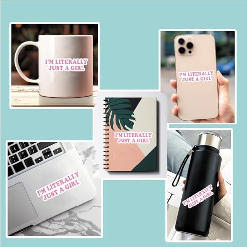 (3Pcs) I'm Literally Just A Girl Sticker Quotes Funny Stickers Decal Waterproof Vinyl Stickers Adult for Laptop Kindle Car Tumbler Water Bottle Mug Phone Notebook Helmet - Size 3”x0,9”