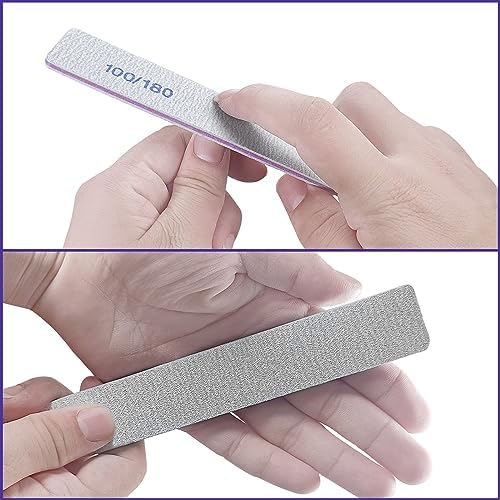 100/180 Grit Nail File (6 Pack), Emery Board Nail Files for Acrylic Nails and Natural Nails, Double Sided Emory Boards Professional Nail Filer Reusable Washable Manicure Square Gray