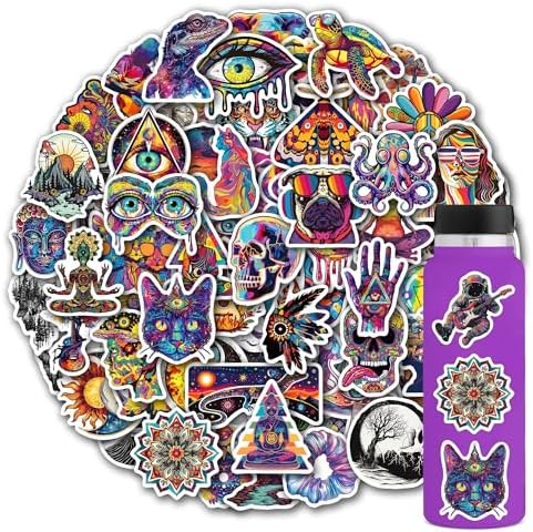 102 Pcs Hippie Stickers for Adults,Trippy Stickers Cool Sticker Peace Love Decals for Teens,Vinyl Waterproof Sticker for Water Bottle Laptop Skateboard
