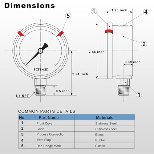 0 to 30 Psi Pressure Gauge, Glycerin Liquid Filled, 2.5 inch Dial, 1/4" NPT Lower Mount, Stainless Steel Case, for Water Tank, Pool Sand Filter, Coolant, CO2, Oil, Gas, Low Pressure Test