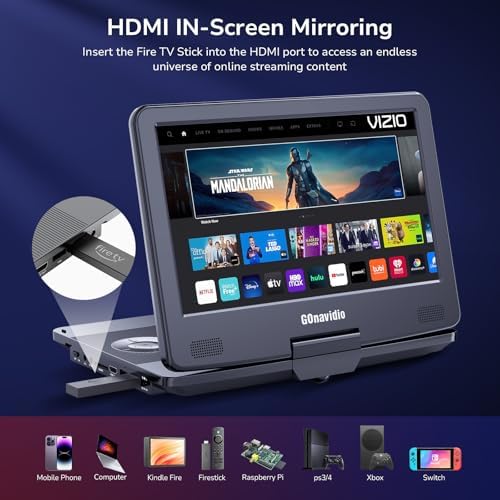 15.6" Portable Blu Ray Player with 13.3'' 1080P Screen Rechargeable Battery Support HDMI Input & HDMI Output, Sync Screen, AV Out & in, Dolby Audio, Last Memory, USB/SD Card (Black)