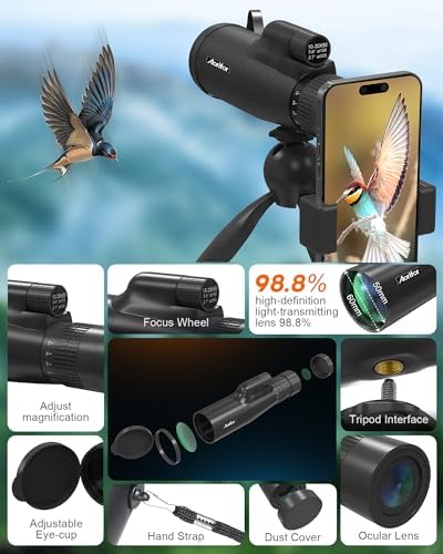 10-30x50 Monoculars for Adults High Powered with Smart Phone Holder & Upgraded Tripod, Starscope Monocular Military Grade for Outdoor Exploration, Bird Watching, and Scenic Viewing