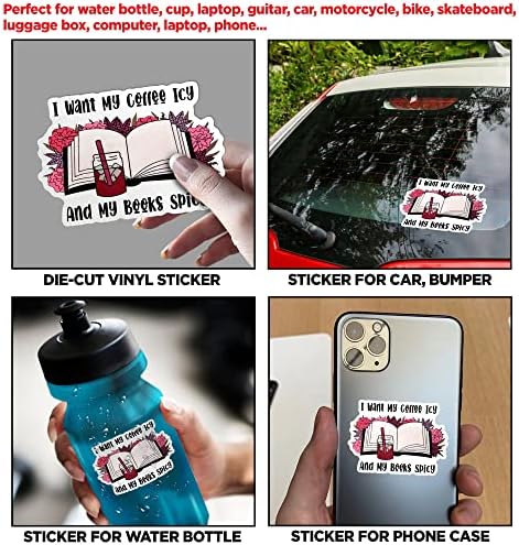 (3Pcs) I Want My Coffee ICY and My Books Spicy Sticker Book Lover Bookish Reader Reading 2" Die-Cut Waterproof Vinyl Sticker for Laptop Water Bottle Phone Case Cars Merchandise Decal Gifts 2 Inches