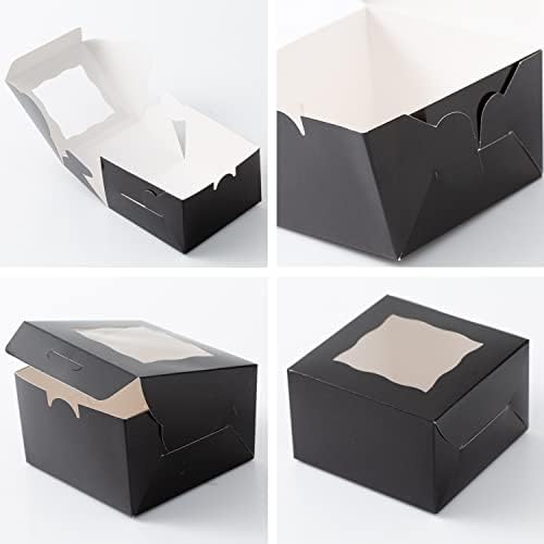 100Pcs Paper Cookie Boxes With Window Small Bakery Boxes 4x4x2.5 Inches Mini Cake Boxes For Pastries,Cupcakes,Desserts,Donuts,Chocolate Strawberries,Candy,Treat Boxes(4 * 4 * 2.5,Black)