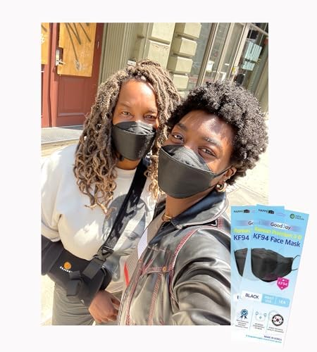 (Pack of 20) Korea Black Disposable KF94 Face Masks 4-Layer Filters Breathable Comfortable Protection, Protective Nose Mouth Covering Dust Mask Made in Korea