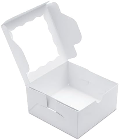 100pcs Cookie Boxes 4x4x2 Inch: Bakery Boxes with Window Dessert Treat Boxes Chocolate Covered Strawberries Boxes for Christmas Valentine's Mother's Day