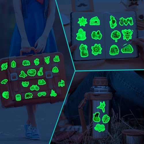 100 Pcs Cartoon Mixed Water Bottle Stickers for Kids, Glow in The Dark Cute Mixed Vinyl Waterproof Laptop Decals, Phone Case Skateboard Helmet Mug Scrapbook Decoration, Adults, Kids and Teens