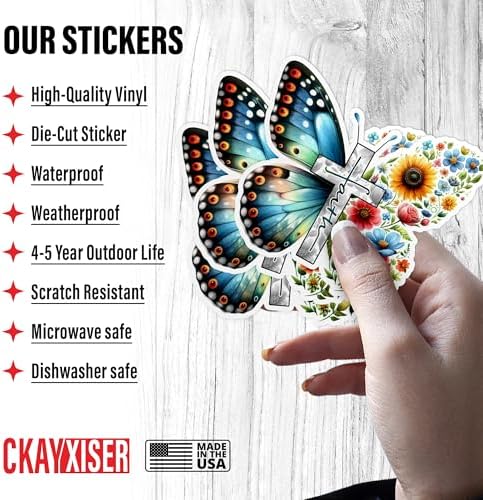 (3Pcs) Christian Faith Jesus Sticker Bible Stickers Christian Floral Butterfly Motivation Quotes 2" Waterproof Die-Cut Vinyl Laptop Water Bottle Inspirational Sticker Birthday Gifts 2 Inches