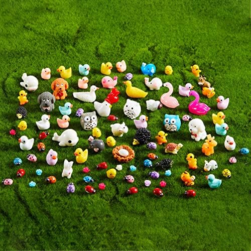 100 Pcs Mini Resin Animals Tiny Miniature Animals Small Duck Figures Tiny Resin Trinkets Marine Aquarium Ornaments Dollhouse Decorations for DIY Tank Potted Garden Landscape Accessory