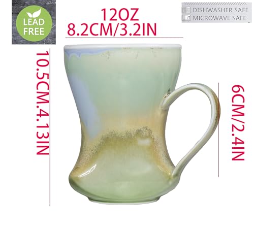 12Oz Reactive Glaze Ceramic Coffee Mug, So Cool Cup With Handle Suitable for Office and Home Drinking Coffee, Tea, Cocoa and Milk,Lead cadmium free, Dishwasher Microwave Safe (Blue green)