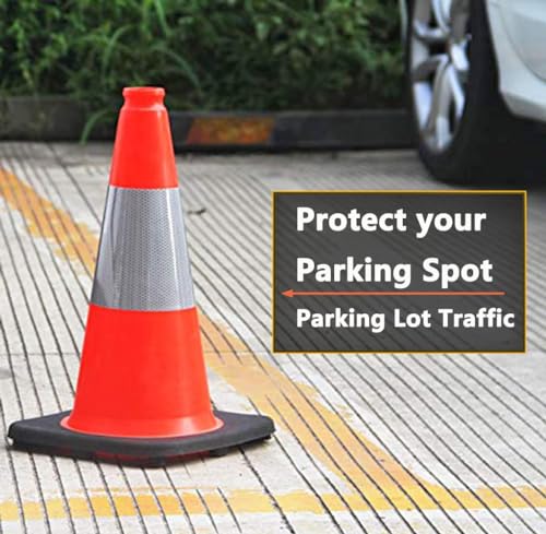 (8 Cones) BESEA 18" inch Traffic Cones Traffic Safety Cones Black Base Construction Road Parking Cone with 6" Highly Reflective Collar(8 Pack)