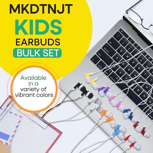 100 Pack Bulk Earbuds for Kids School Classroom,Student Wired Headphones with 3.5 mm Jack Multi Colored Earphones for Computer Chromebook Laptop PC (HTC101)