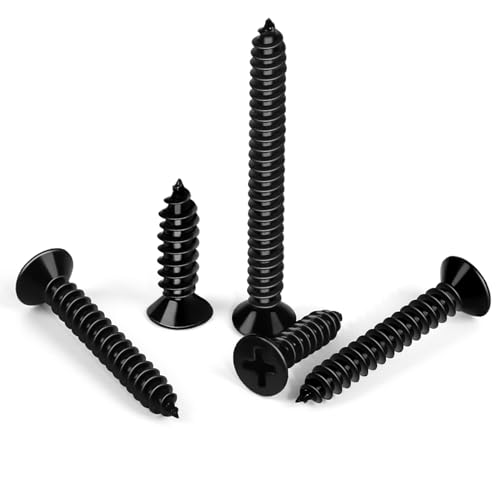#10 x 1-1/2" Flat Head Wood Screw, Sheet Metal Screws, Stainless Steel 18-8 (304), Black Finish, 100 PCS