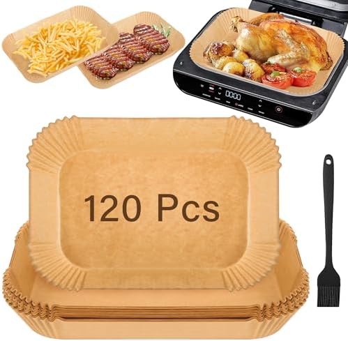 120pcs Air Fryer Liners Disposable for Ninja FG551/DG551/IG651/IG601 Foodi Smart XL Indoor Grill, Unbleach Parchment Paper Sheets with Oil Brush for Ninja Foodi Grill