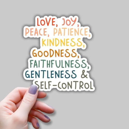 (3pcs) Love Joy Peace Patience Kindness Goodness Faithfulness Gentleness and Self-Control Sticker for Water Bottles Laptops Phones Kindle Jesus Christian Inspirational Quote Vinyl Decals-2.8x3