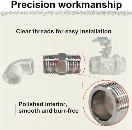 1" Male x 1" Male Hex Nipple Pipe Fittings, 304 Stainless Steel 1 inch NPT Male Threaded Pipe Adapter Fittings Equal Nipples Connectors, Male Straight Connector Pipe Fitting (1“, 2pcs)