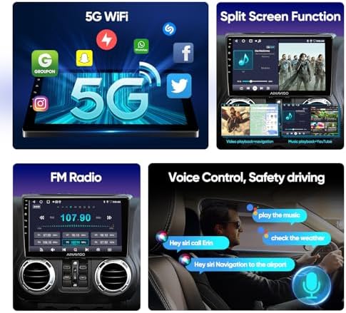 10.2 Inch Car Radio Stereo Upgrade Replacement for Jeep Wrangler JK Compass Grand Cherokee Dodge Ram with Wireless CarPlay/Android Auto/Touch Screen/Android12/GPS Navigation/HD Backup Camera