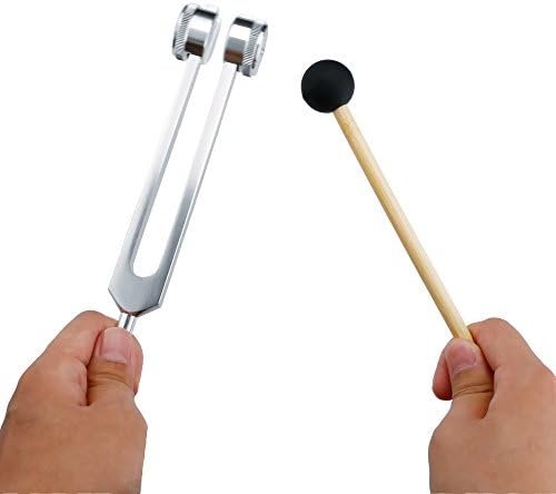 128 Hz Tuning Fork Weight Aluminum Clinical Grade Nerve/Sensory with Silicone Hammer, Repair Tool, Cleaning Cloth and Soft Storage Bag